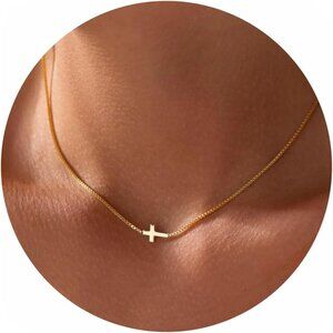 14K Gold Plated Cross Necklace for Women, Adjustable 16.5+2 inches, Elegant Reli